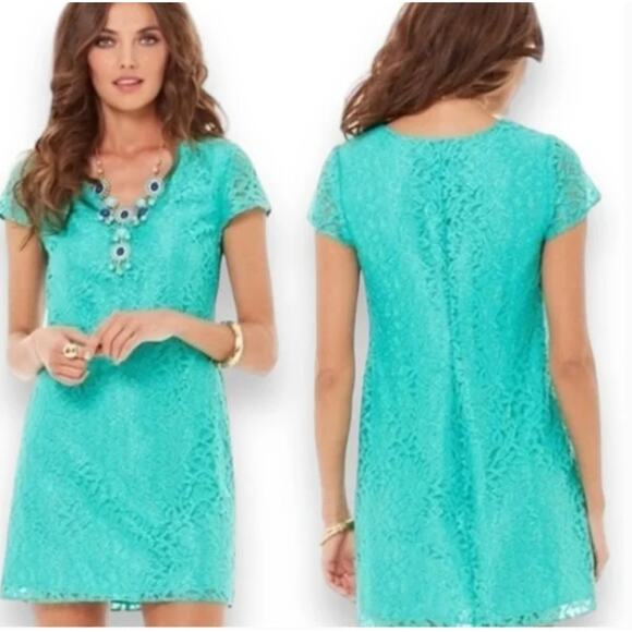 Lilly Pulitzer Women's Green Metallic Jungle Lace Mini Erica Dress Size Medium - Picture 1 of 10